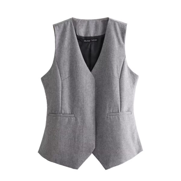 Spring Back Asymmetric Vest Women Vest Low Waist Straight Pants Work Pant - Image 2