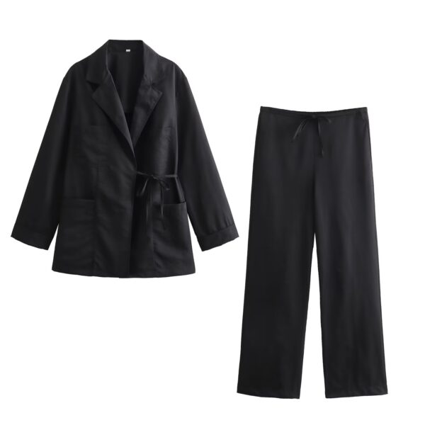 Fall Women Clothing Double Breasted Vertical Coat Trousers Suit - Image 2