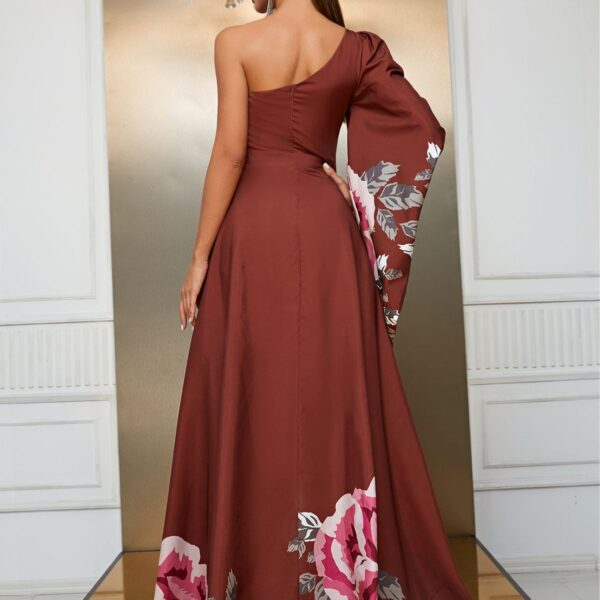 Design Maxi Dress Chiffon Single Sleeve Maxi Dress Split Print Dress - Image 2